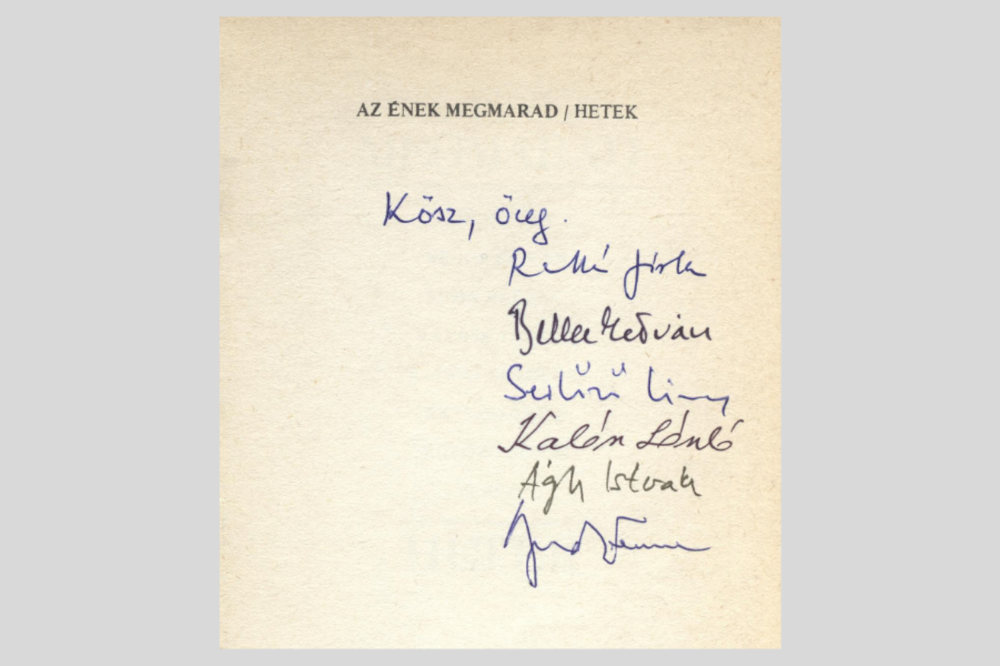 Ratkó dedikációja Zimonyi Zoltánnak  Kép forrása: Zimonyi Zoltán archívuma
