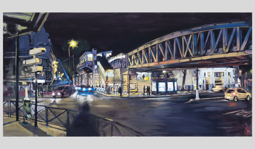 Takáts Márton: Esti Barbes (olaj, vászon, 75 × 150 cm, 2015)