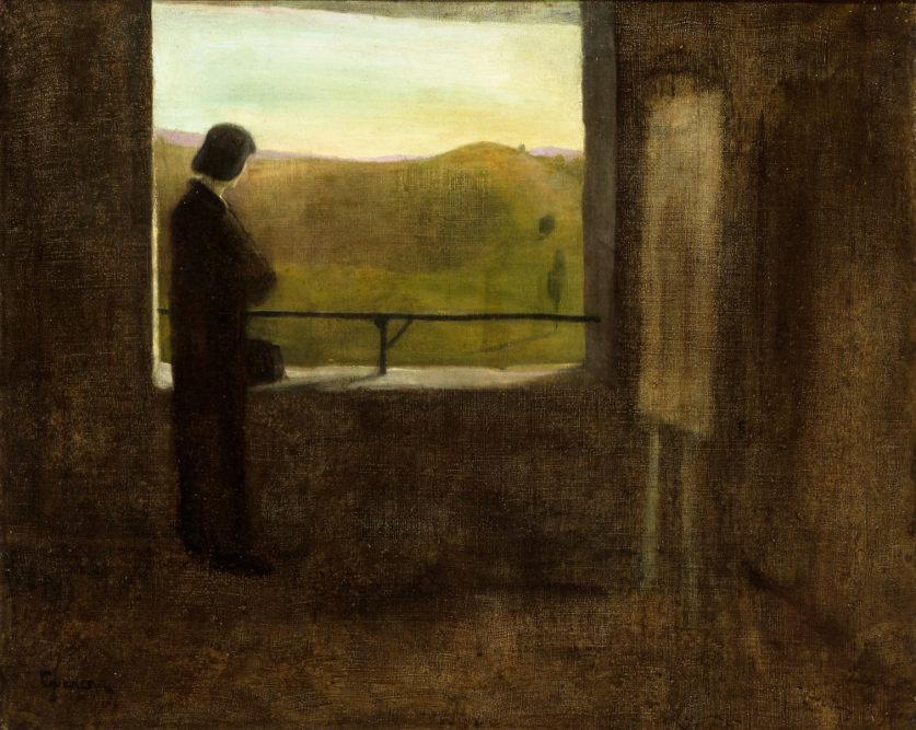 Gulácsy Lajos: „A művész áhítata”, 1902, olaj, vászon, 61 × 77 cm, Janus Pannonius Múzeum, Pécs, ltsz. 57.188  Kép forrása: MNG