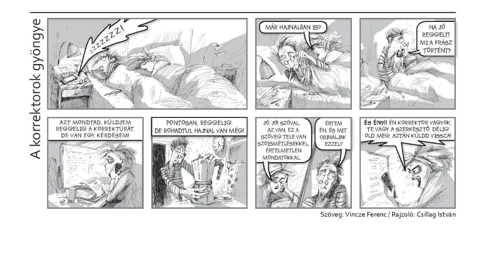 A „Szerkesztők egymás között” című tárca-képregény  Kép forrása: helikon.ro / Csillag István és Vincze Ferenc