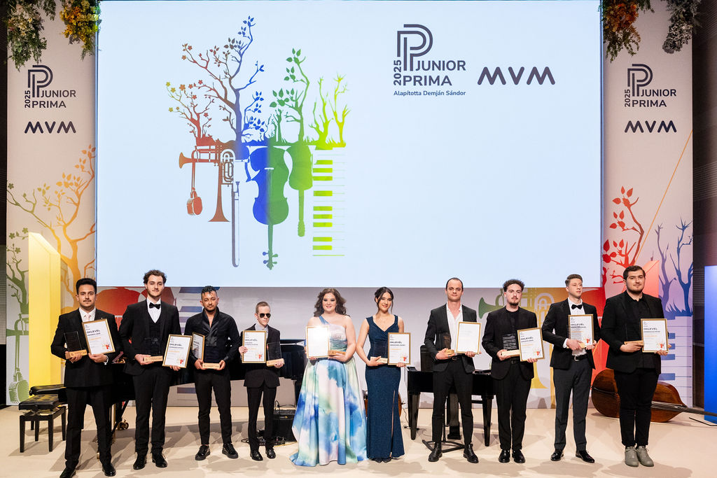 A Junior Prima díj magyar zeneművészet kategóriájának 2025-ös díjazottjai  Forrás: MVM Zrt.