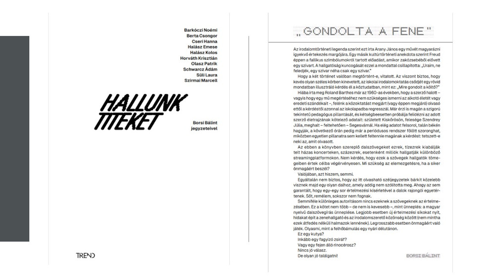 A „Hallunk titeket” kortárs antológia  Kép forrása: Trend Kiadó